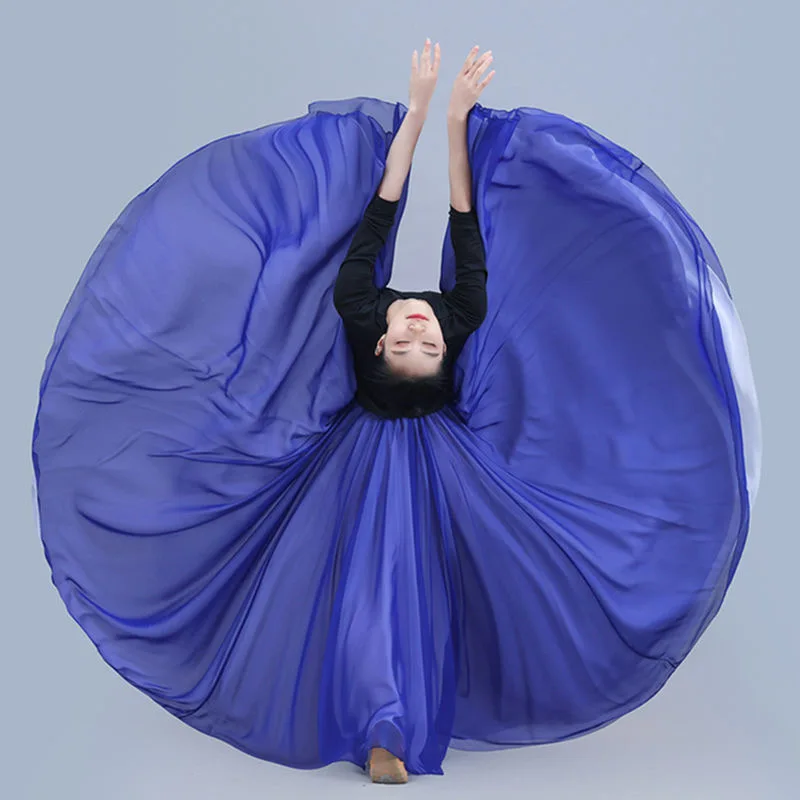 Femmes jupe de danse classique élégant Double mousseline de soie Flamenco moderne Performance scène balançoire jupe enveloppement éthéré 720 degrés jupe