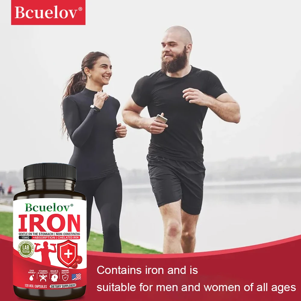 Iron Supplements, 120 Vegetable Capsules - Non-GMO, Vegan, Gluten Free, Promotes Energy Metabolism and Athletic Performance