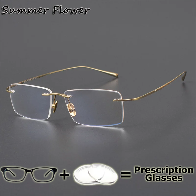 

Rimless Prescription Glasses for Vision High End Wide Field Optical Progressive Multifocal MR-8 Lenses Anti Blue Light Glasses