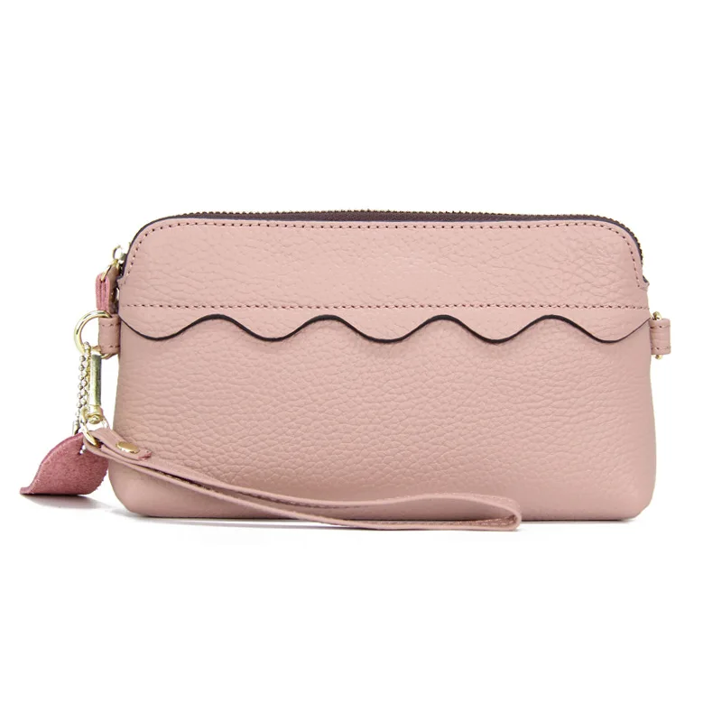 Western cowhide Leather Phone Bag Long Women Wallet Large Capacity Zipoper Coin Cluth for Ladies