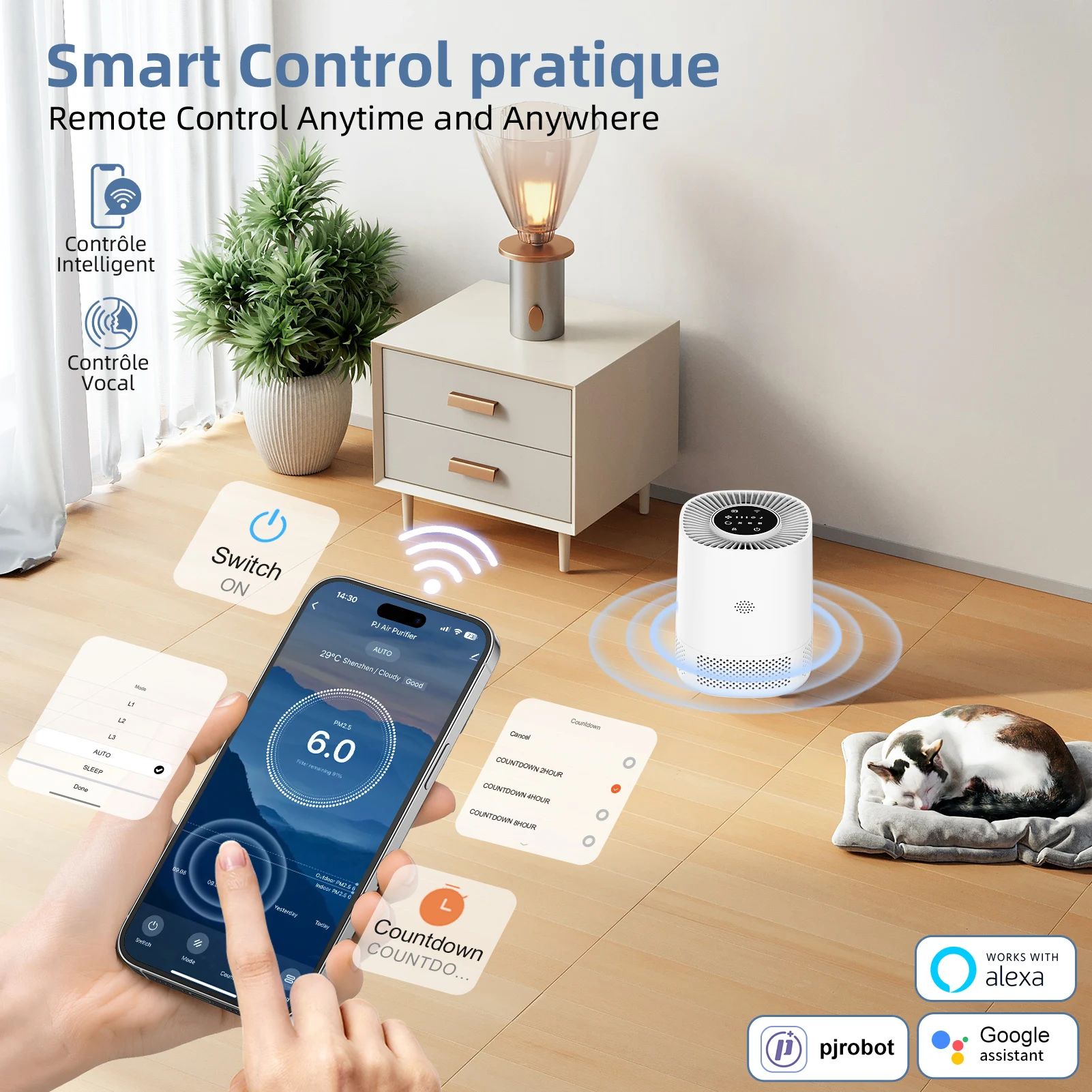 Smart Air Purifier for Bedroom-With True HEPA Filter Alexa Control Air Quality Sensor Auto Mode Filters Pet Dander Smoke