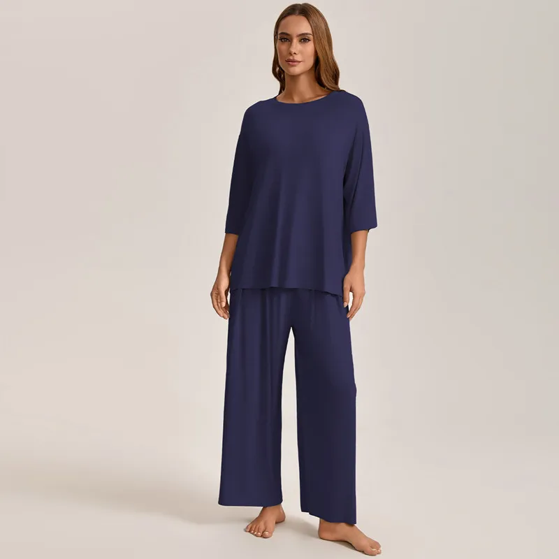 

Новый женский пижамный комплект на весну-осень: повседневная домашняя одежда из модала с длинным рукавом и длинными брюками, удобный костюм для сна