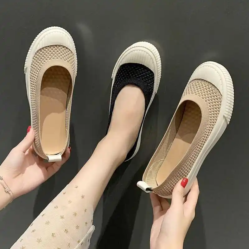 2024 Women's Summer Black Flats Round Head Woven Fabric Fashion Flat Loafers Spring and Fall Casual Shoes