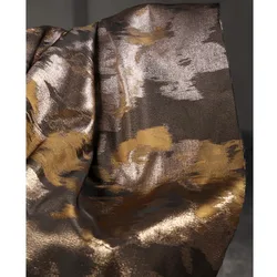 Black Flower Gold Jacquard Stiff Retro Texture Fabric National Wind Cheongsam Creative Clothing Designer Fabric.