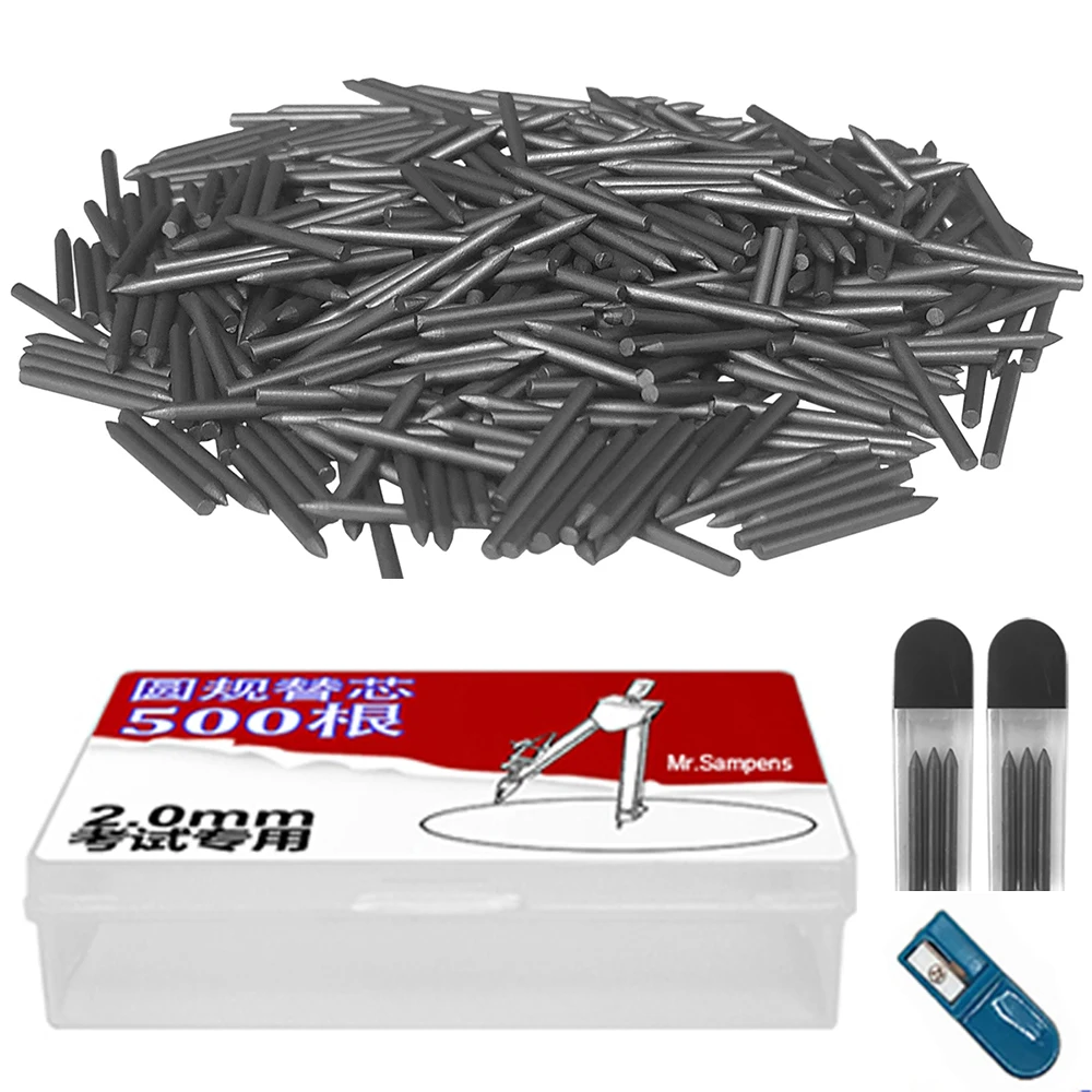 500Pcs/Box COMPASS LEAD REFILLS 2mm 2B HB Black 2.0mm Drawing Draft Pencil Sharpener