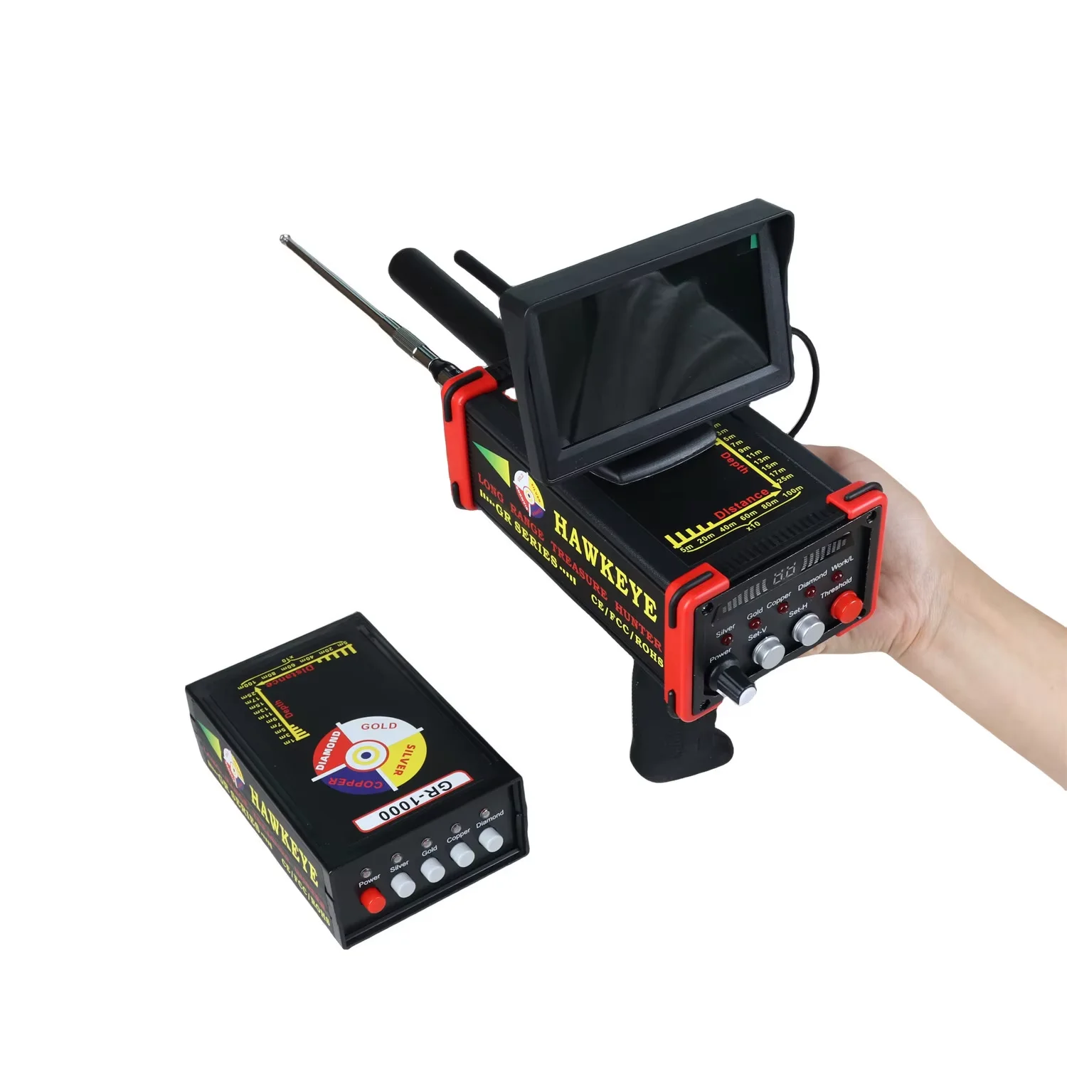 Industrial Metal Detectors GR-1000 Plus Long Range Underground Gold Detector 16M Depth 99M Range Rechargeable Li-ion Battery