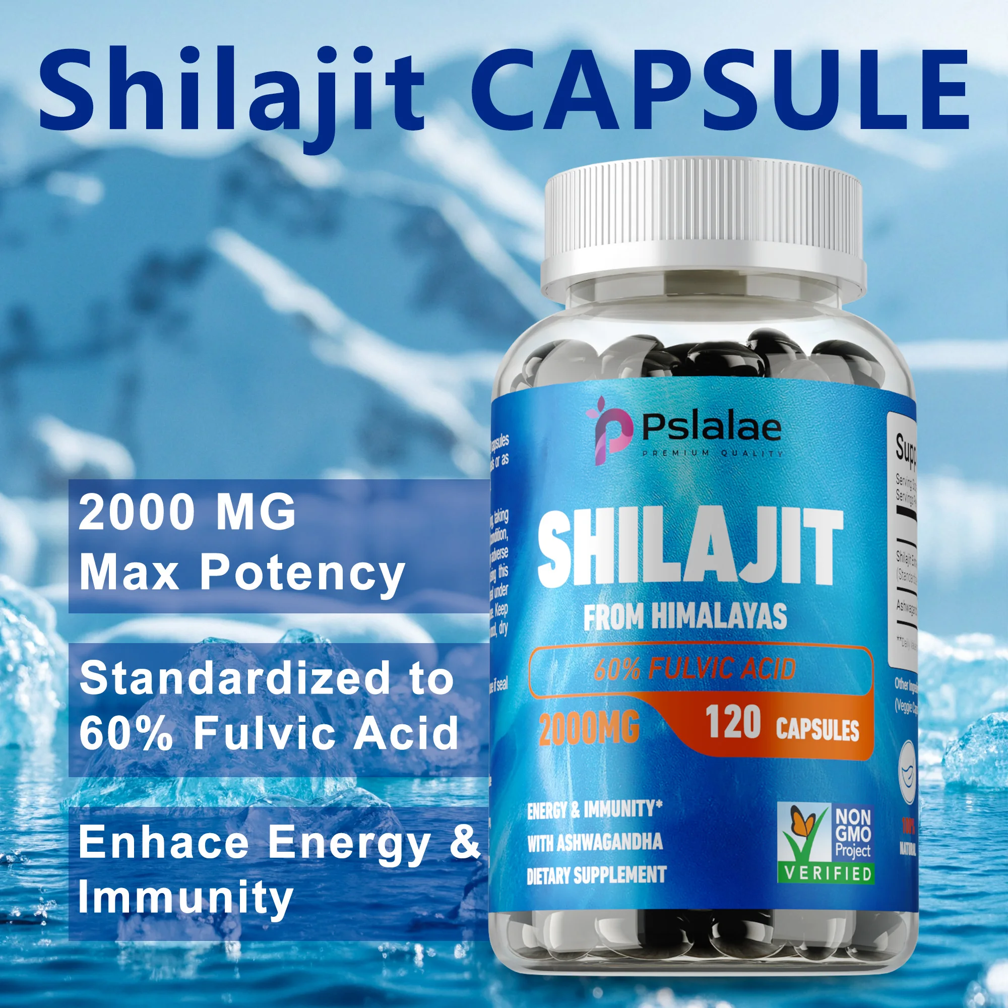 

Shilajit Capsules - Natural Antioxidant, Protect Heart Health, Improve Brain Function, Increases Energy and Vitality, Non-GMO