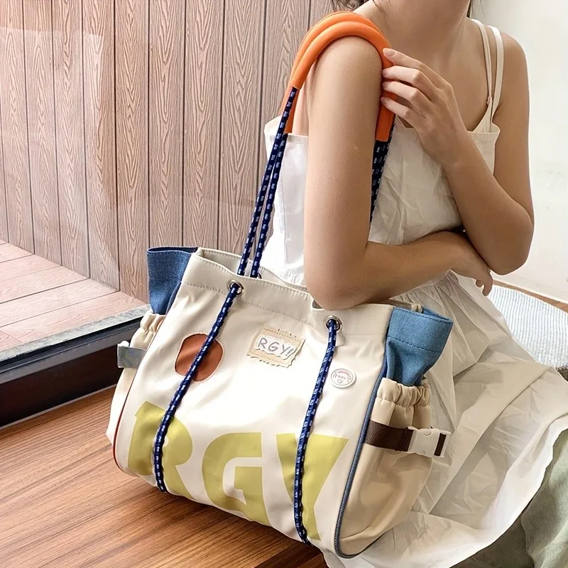 

Fashion Letter Printed Color Nylon Shoulder Bag Hemp Rope Shoulder Strap Large Capacity Casual Tote 2024 Hot Sale Bags for Women