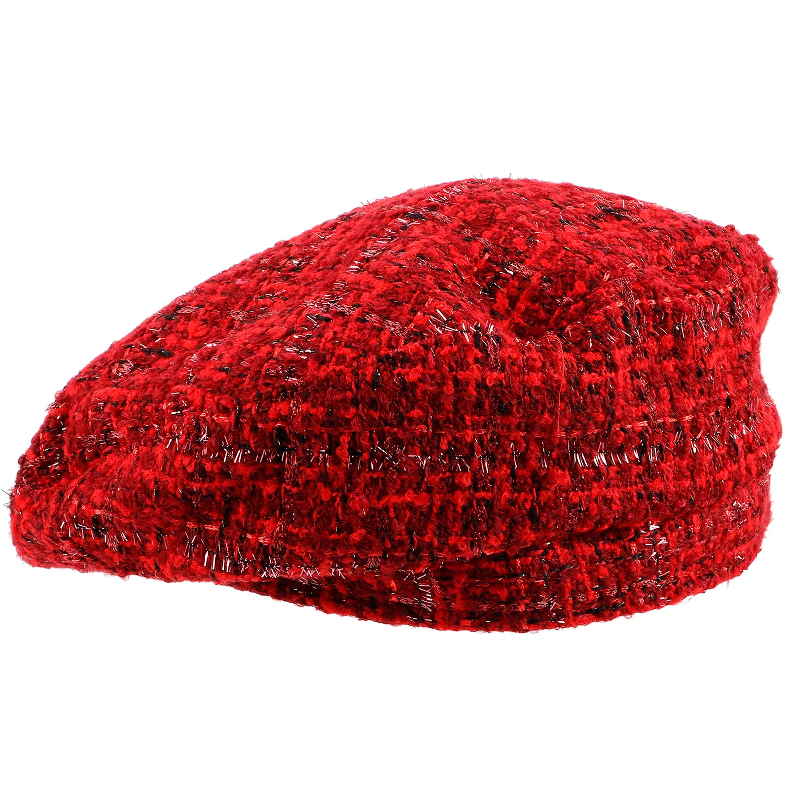 

Vintage Beret Hat Plaid Checkered Shimmering Knit Winter Warm Christmas Headwear Holiday Fashion Accessory For Women