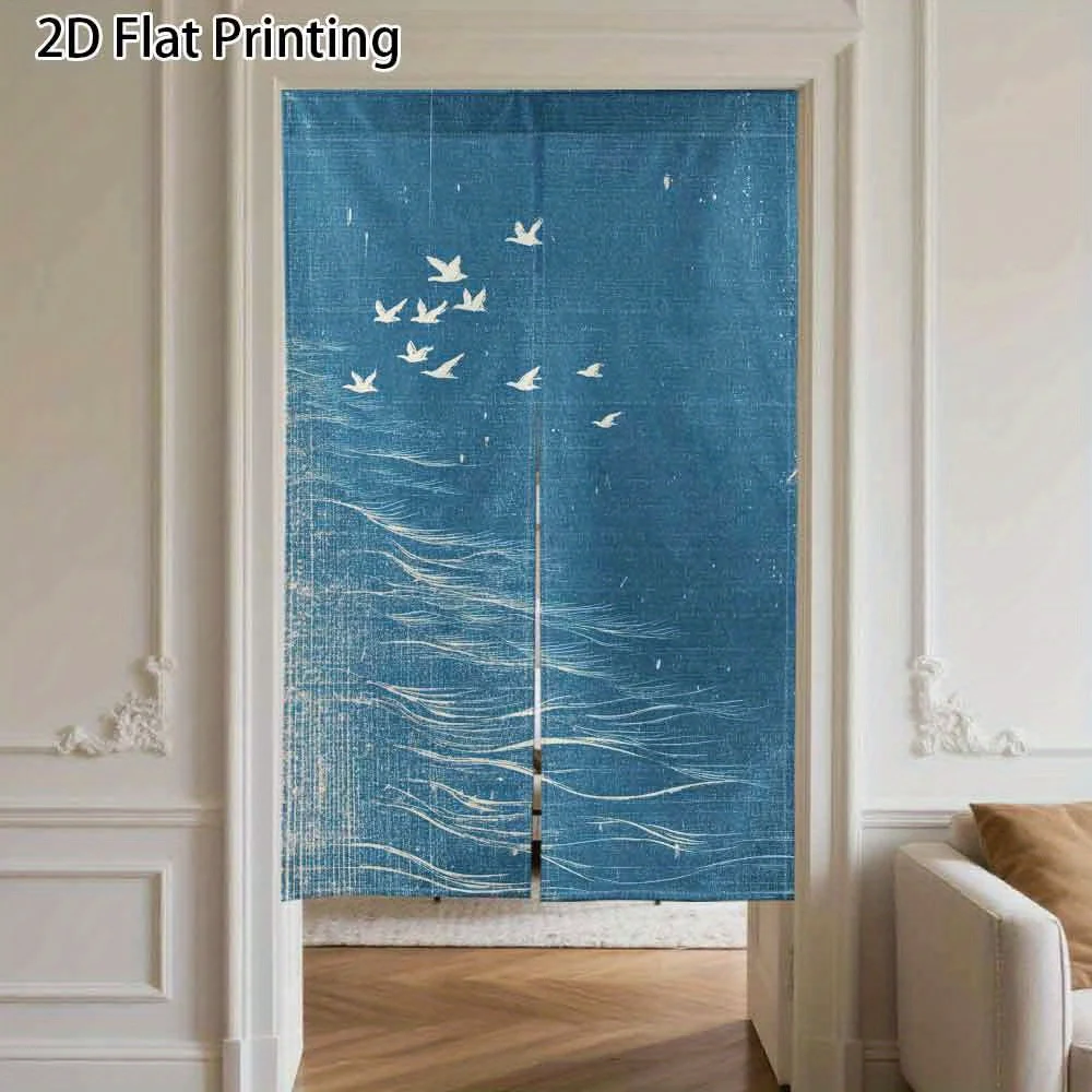 Elegant Blue Abstract Art Door Curtain Room Divider Screen Panel for Modern Home Interior Privacy Partition Sliding Doorway Acce
