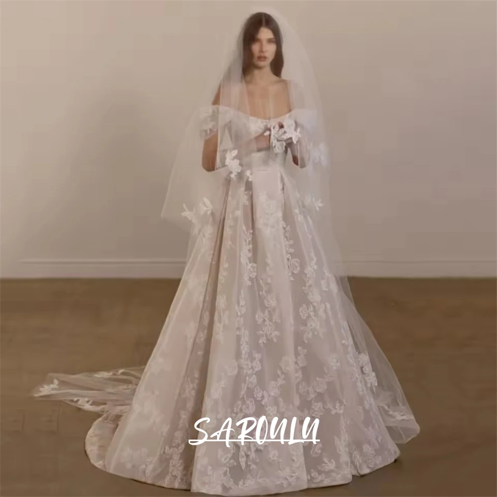 

Sweet Floral Lace Wedding Dresses for Women 2025, Vintage A Line Long Tulle Bride Drerss, Cheap Cusotmized Bridal Gown