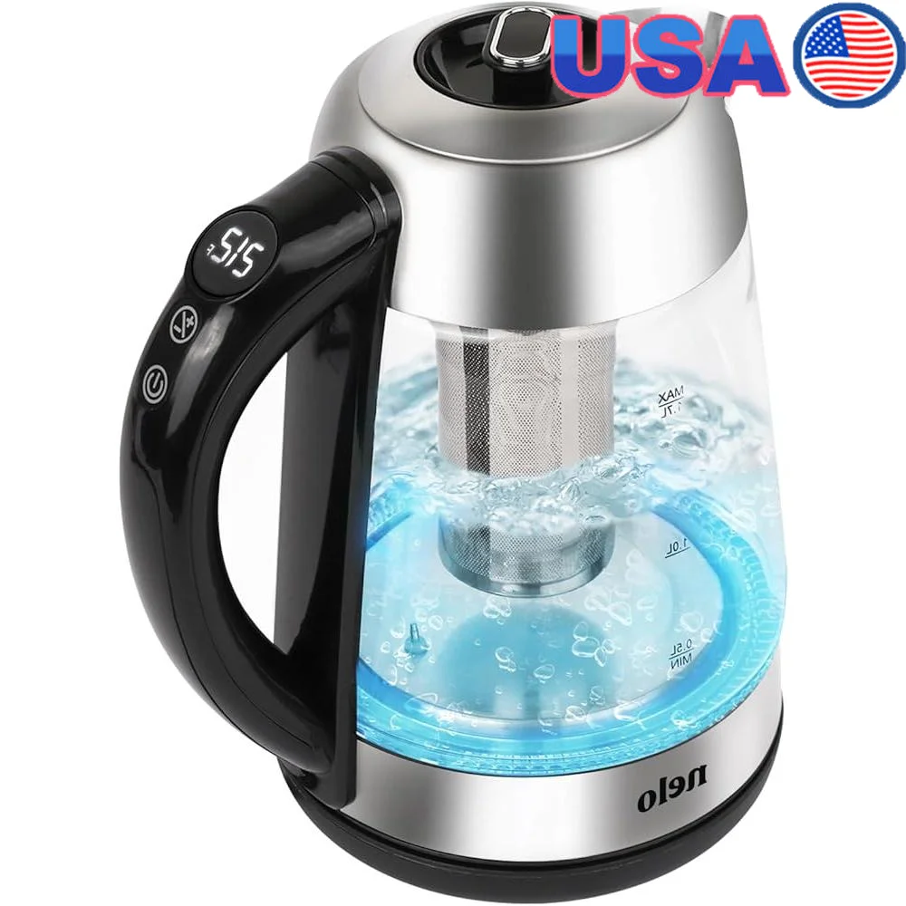 

Cordless Electric Kettle with Infuser Digital Display 7 Temperature Settings LED Lights Rapid Boil Safe Shut Off Boil Dry