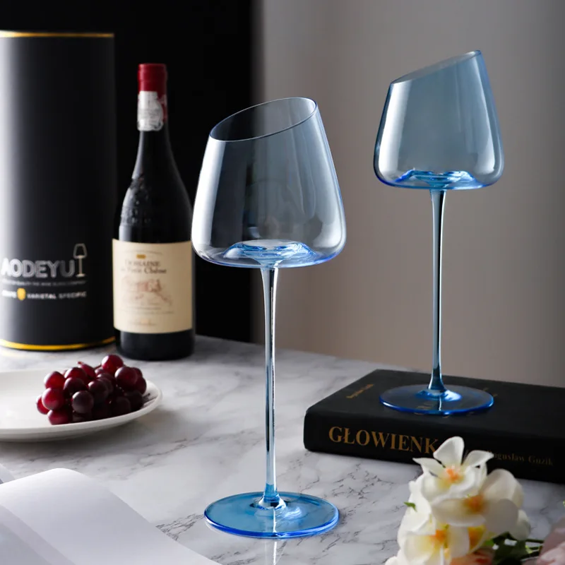 Light Luxury Goblet Ice Sapphire Crystal Glass Wine Glass Oblique Blue Drinking Glasses Home Restaurant Gift Wine Utensils