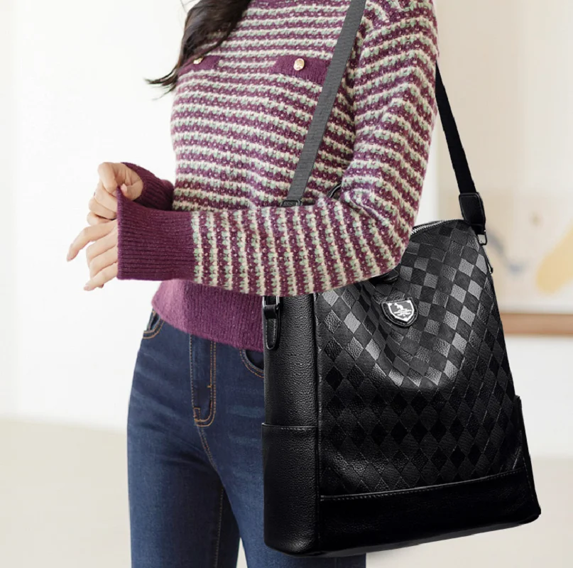 Luxury Women's Fashion Large Capacity Travel Backpack Diamond Lattice Leather Shoulder Bags Totes School Bag Casual Backpacks