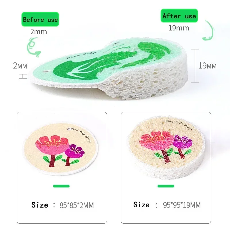 3Pcs Organic Wood Pulp Sponge Wood Pulp Cotton Dishwashing Sponge Wipe Cartoon Flower Wood Pulp Dish Soap Container Dish Brush