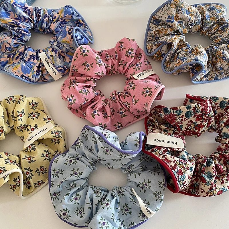 

New Flower Print Large Scrunchies Summer Colorful Floral Elastic Hair Band Ponytail Holder Rubber Bands Women Hair Accessories