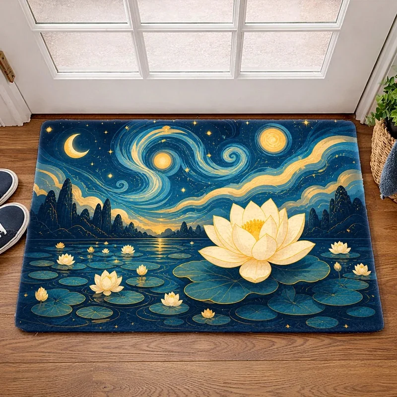 Van Gogh Style Water Lily Doormat Artistic Floor Mat Living Room Bedroom Hallway Decoration Gift for Art Lovers