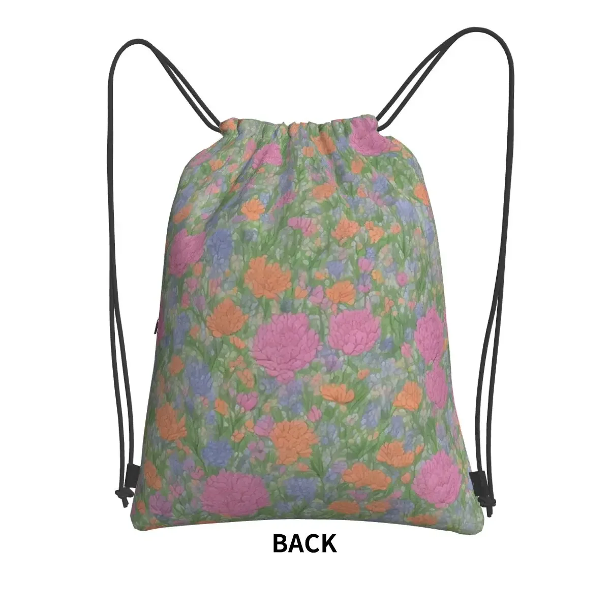 AI Generated Flower Pattern Portable Backpack Drawstring Bag Multi-function Drawstring Bundle Pocket Book Bag For Travel Sport