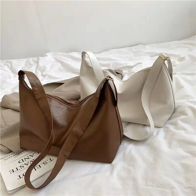 Retro Tote Shoulder Bags For Women Solid Color Underarm 2021 Autumn Winter New Designer European All-Match PU Cross-Body Bags