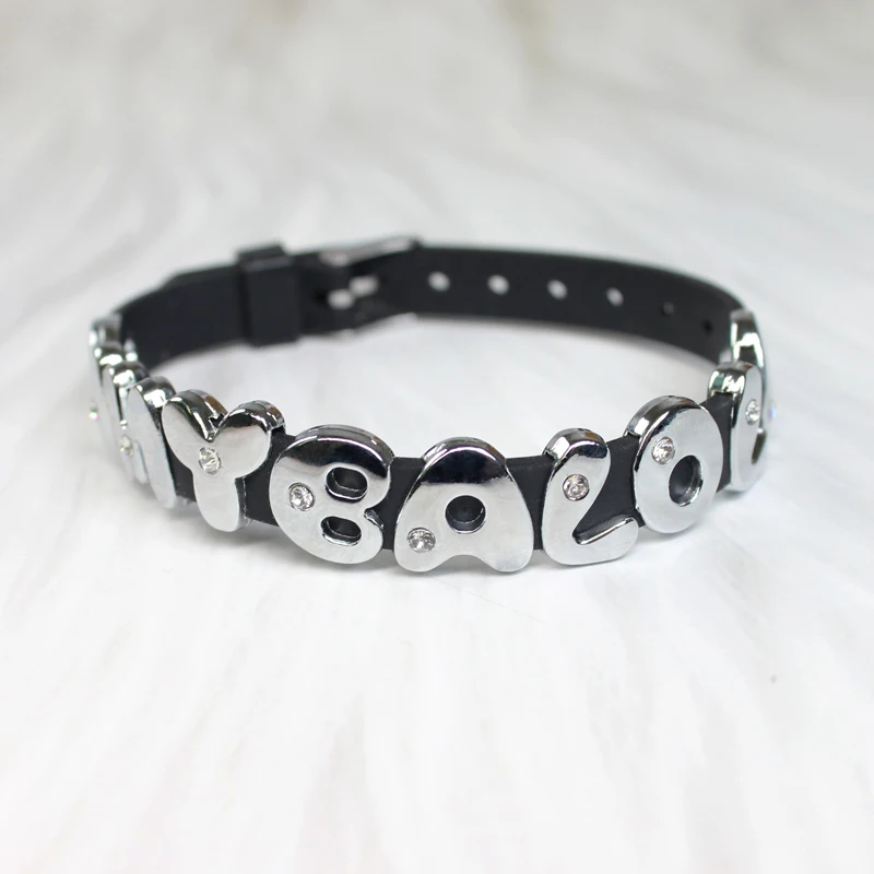 DIY Jewelry Fit Wristband Bracelet Pet Collar Alloy Slide Alphabet Letters Charms A-Z Rhinestone 1pcs 8mm Making Women Kids Gift