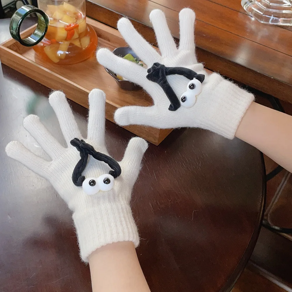 Magnetic Hands Gloves Hand in Hand Full Finger Mittens Unisex Fashion Winter Knitted Warm Touchscreen Gloves Creative Couple