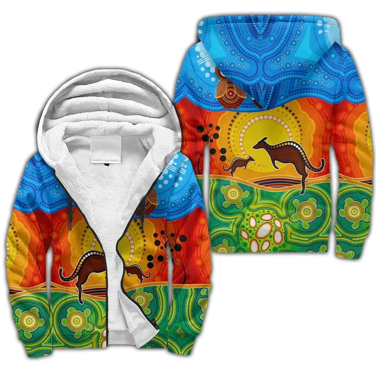 Fashion Winter Zipper Coat Indigenous Australian Kangaroo 3D Print Men's Fleece Zipper Hoodie Unisex Warm Thick Zipper Jacket