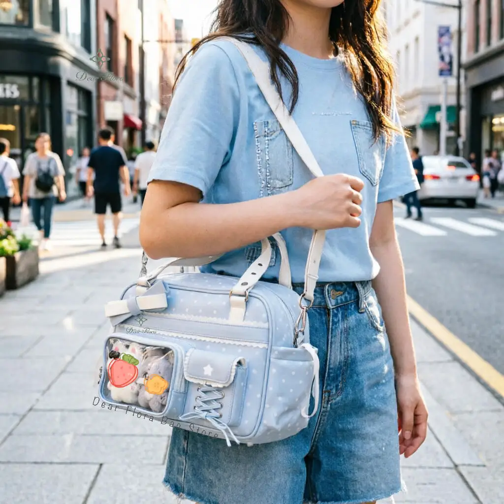 

New Y2K Polka Dot Anime Ita Backpacks Large Capacity Crossbody Bag Cute Girls Transparent Shoulder Bag Otaku DIY Display Handbag