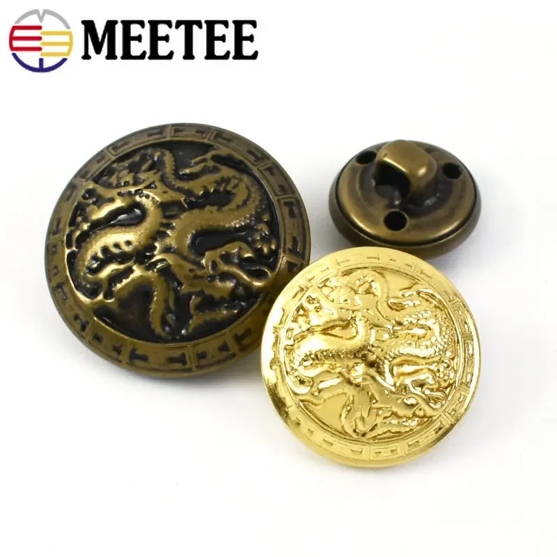 50Pcs Meetee Antiqued Bronze Gold Metal Buttons Dragon for Suits Shirt Coat Jacket Shank Buckle Sewing Clothes Accessories B3-17