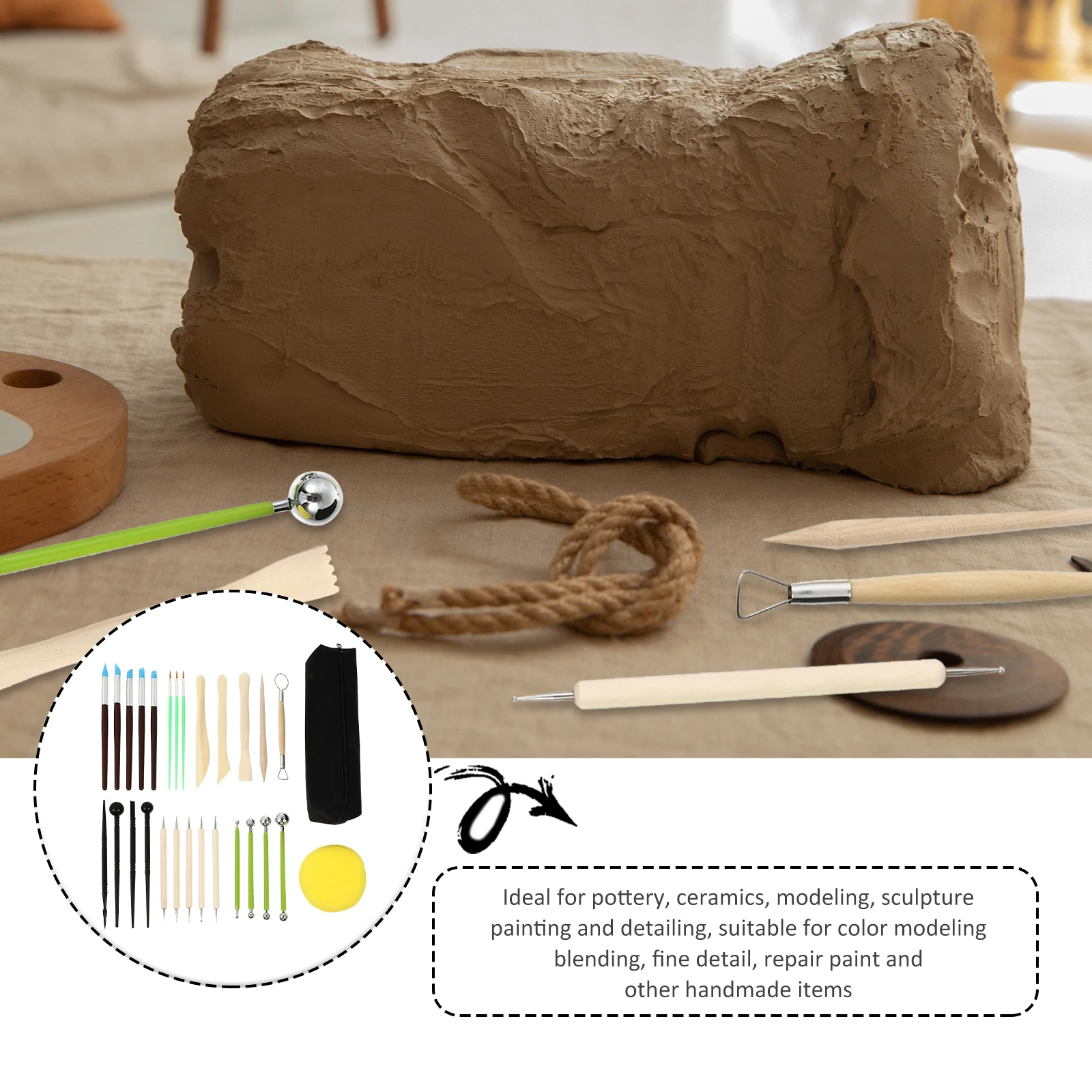 

28pcs Pottery Tools Clay Sculpting Set Durable Lightweight Portable Storage Bag DIY Carving Modeling Art Craft