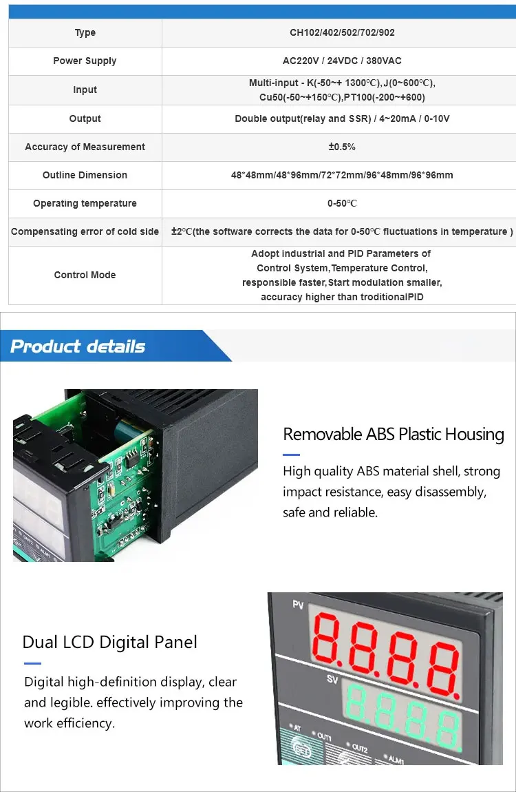 CH102 Digitaler Temperaturregler CH702 LED-Anzeige Kunststoffmaterial Industrieausrüstung OEM ODM Unterstützt – Detail 4