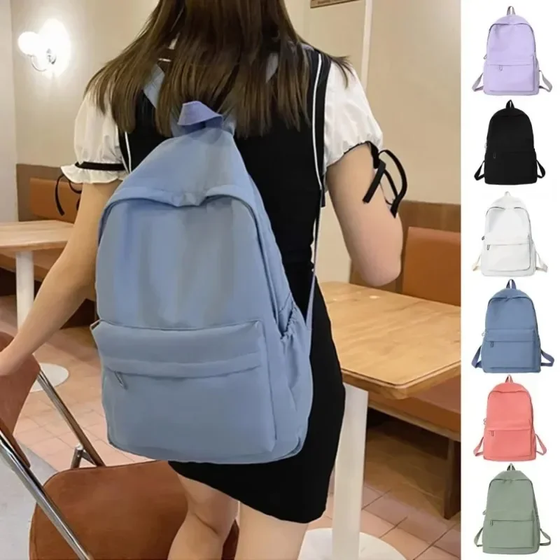 

Women Schoolbag Waterproof Large Capacity School Backpack Simple Zipper Solid Color Girl Casual School Bag Student Backpack