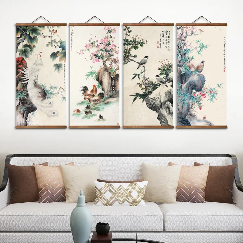 

MT0993 Chinese Style flowers plum orchid bamboo chrysanthemum Canvas Decorative Wall Art Posters Solid Wood Scroll Paintings