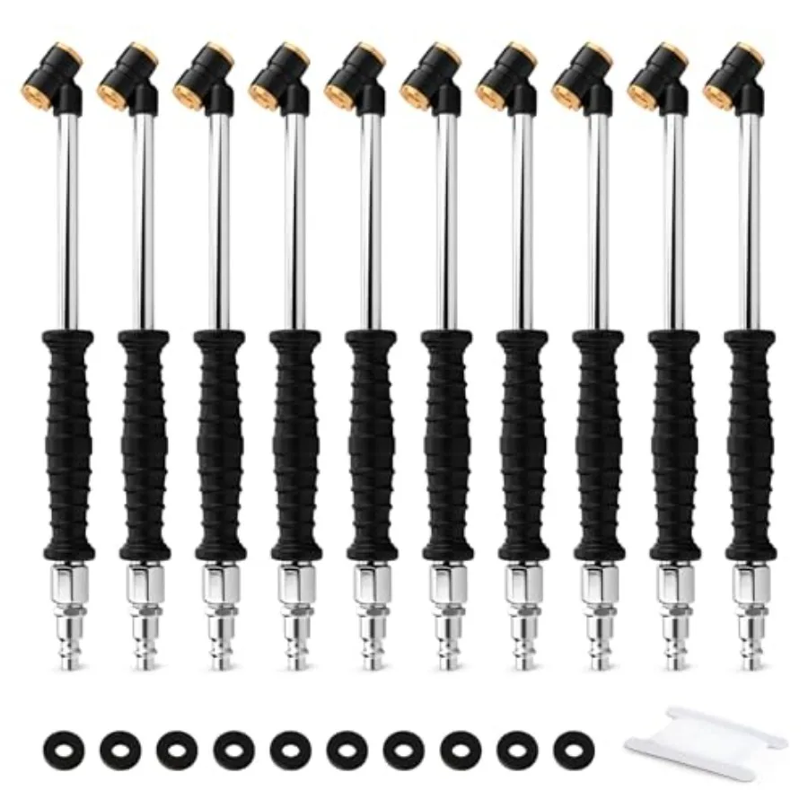 

1/4" FNPT Dual Head Air Chuck Set, 2-Way Connection 9.4" Iron Tire Chuck with Quick Plug and Rubber Handle for Truck, Bicycle,
