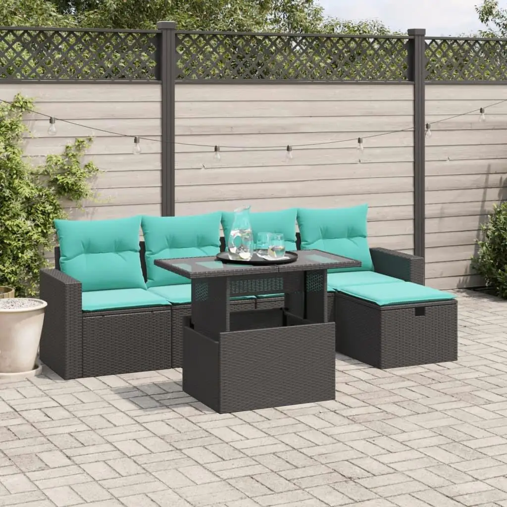 

6 Piece Outdoor Patio Furniture Sofa Set Cushioned Black Wicker Rattan Garden Seating