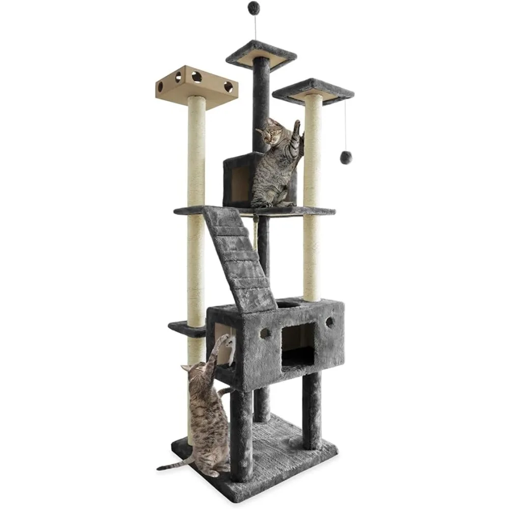 

Scratcher With a House of Cats 69.3”Tall Cat Tree for Indoor Cats 2x Cat Condos Kittens One Size Ft. Sisal Scratching Posts Toy