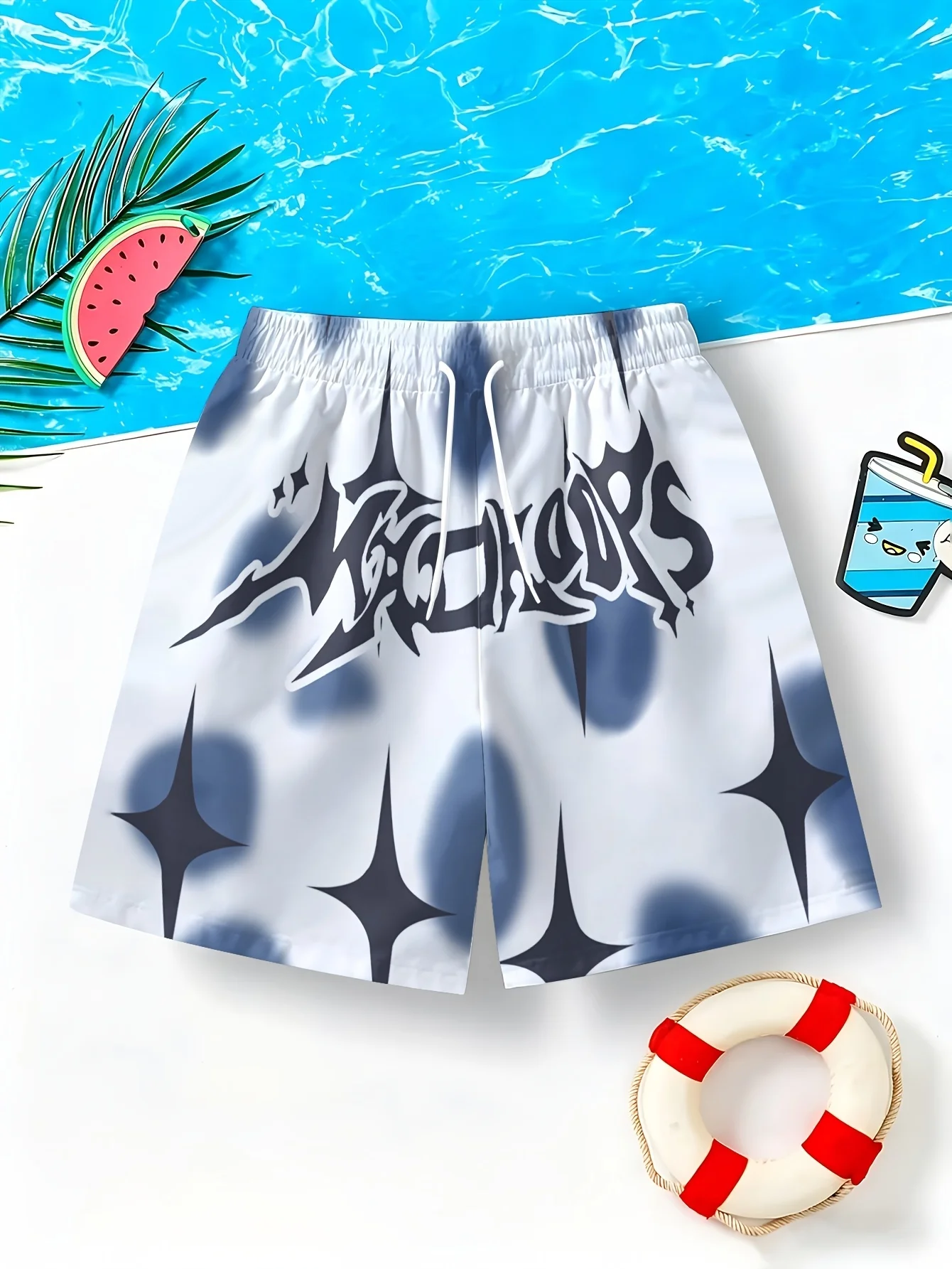 New Men's Summer Personalized Letter Printed Comfortable Breathable Drawstring Shorts Set Outdoor Vacation Casual Shorts