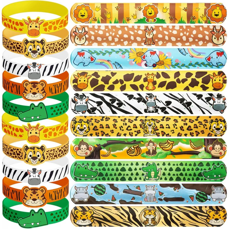 24 regalos aleatorios para fiestas temáticas de la selva, regalos de cumpleaños para niños, pulseras de goma, regalos para fiestas de cumpleaños infantiles con temática de la naturaleza.