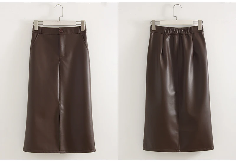 Long Leather Skirts For Women Brown High Quality PU Midi Bodycon Skirt Front Split High Waist Women's Leather Skirt Black Midi