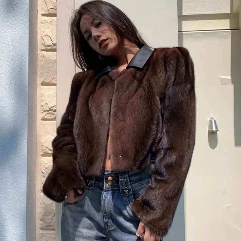 

YYAHAS новая американская зимняя куртка из искусственного меха для женщин, короткий стиль, квадратный вырез, модный цельный меховой топ из искусственного лисьего меха
