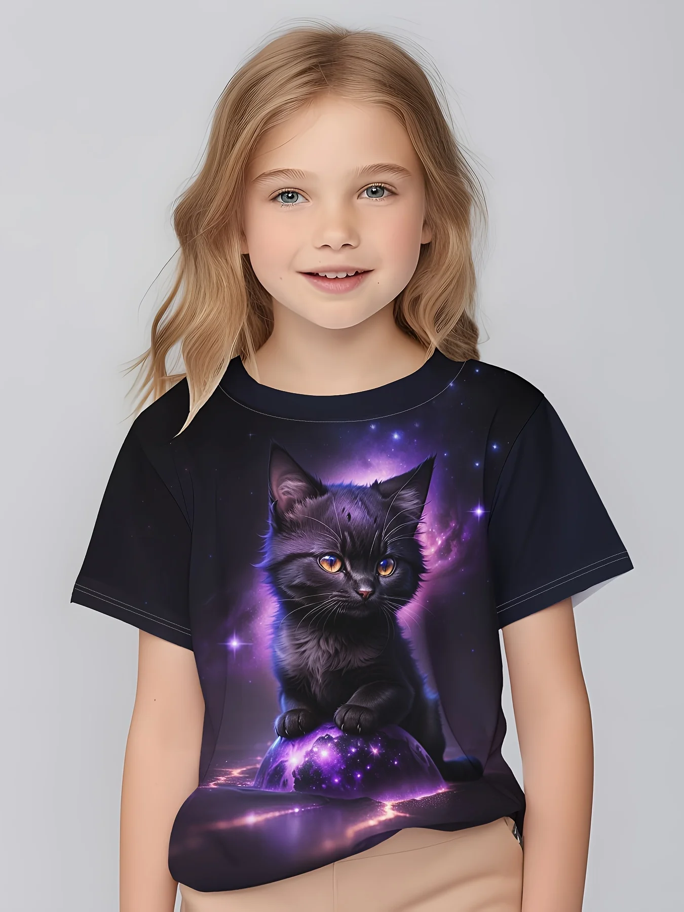Ropa de manga corta para niña, camiseta Kawaii con estampado de animales, Top de verano