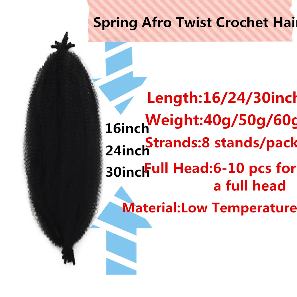 16/24/30 Inch Kinky Marley Springy Afro Twist Hair Crochet Braids For Butterfly Locs Synthetic Extension