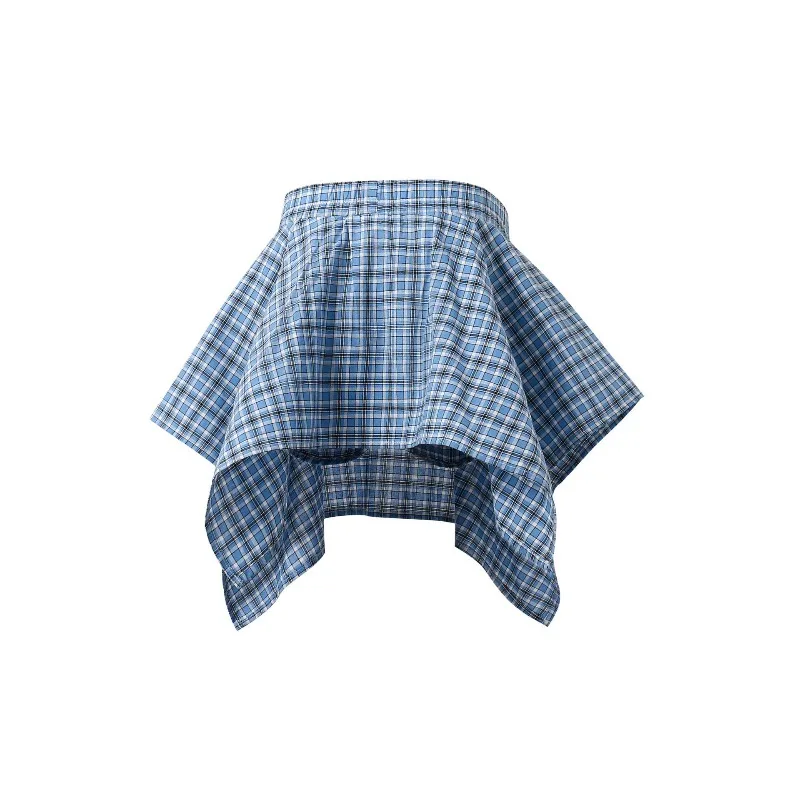 Girls Blue & White Plaid Skirt, Kids Preppy Style Irregular Midi Skirt, Cute Skort, Plus Size 110-160cm