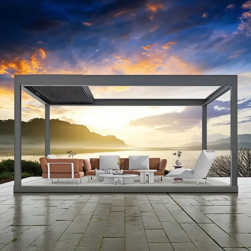 Four Seasons Electric Garden Outdoor Aluminum Pergola with Side Roof Smart Automatic Pavilion Louvered Retractable Pergola