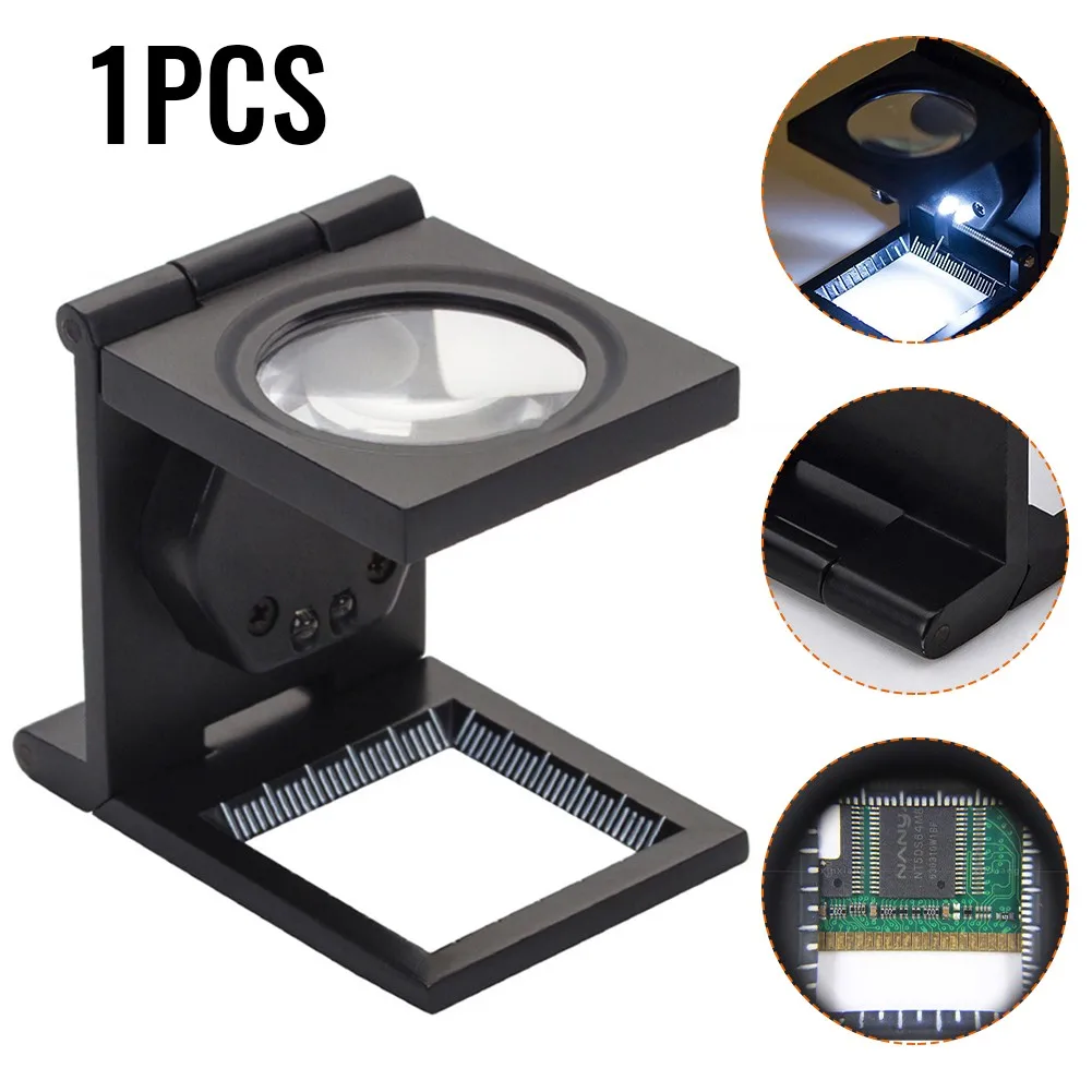 Folding Metal Linen Tester Cloth Magnifier Printer Loupe W/2 Magnifying Glass High Definition Glass Lens For Better Performance