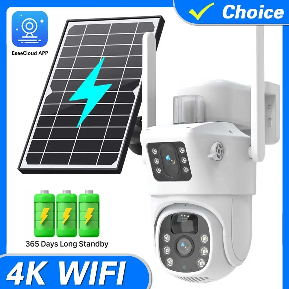 

8MP Wifi Solar Battery Camera Outdoor Wireless WiFi IP Cam Dual Lens Dual Screen Security Protection Surveillance CCTV PTZ Came