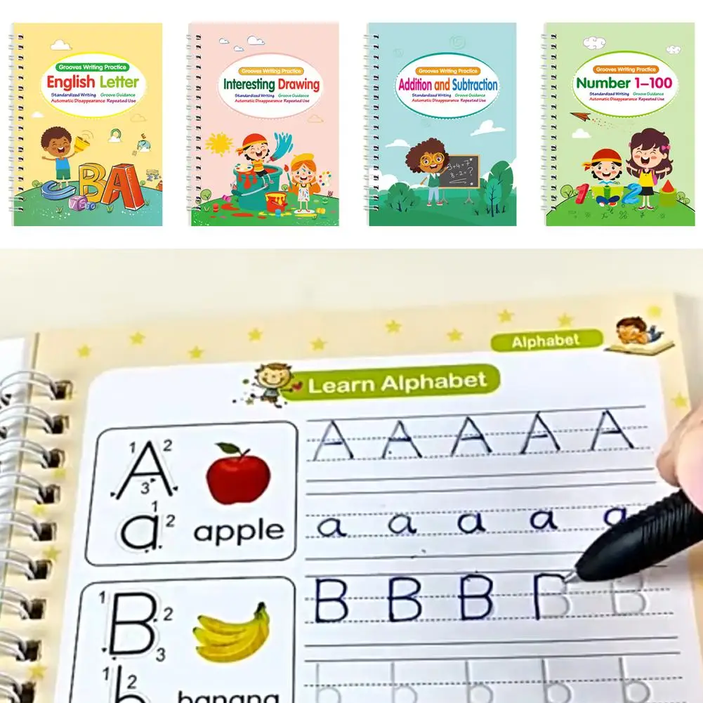 Libro de práctica de caligrafía con ranura para niños, bolígrafo de entrenamiento con control, libro de copia reutilizable, juego educativo para aprendizaje de primera infancia para chico