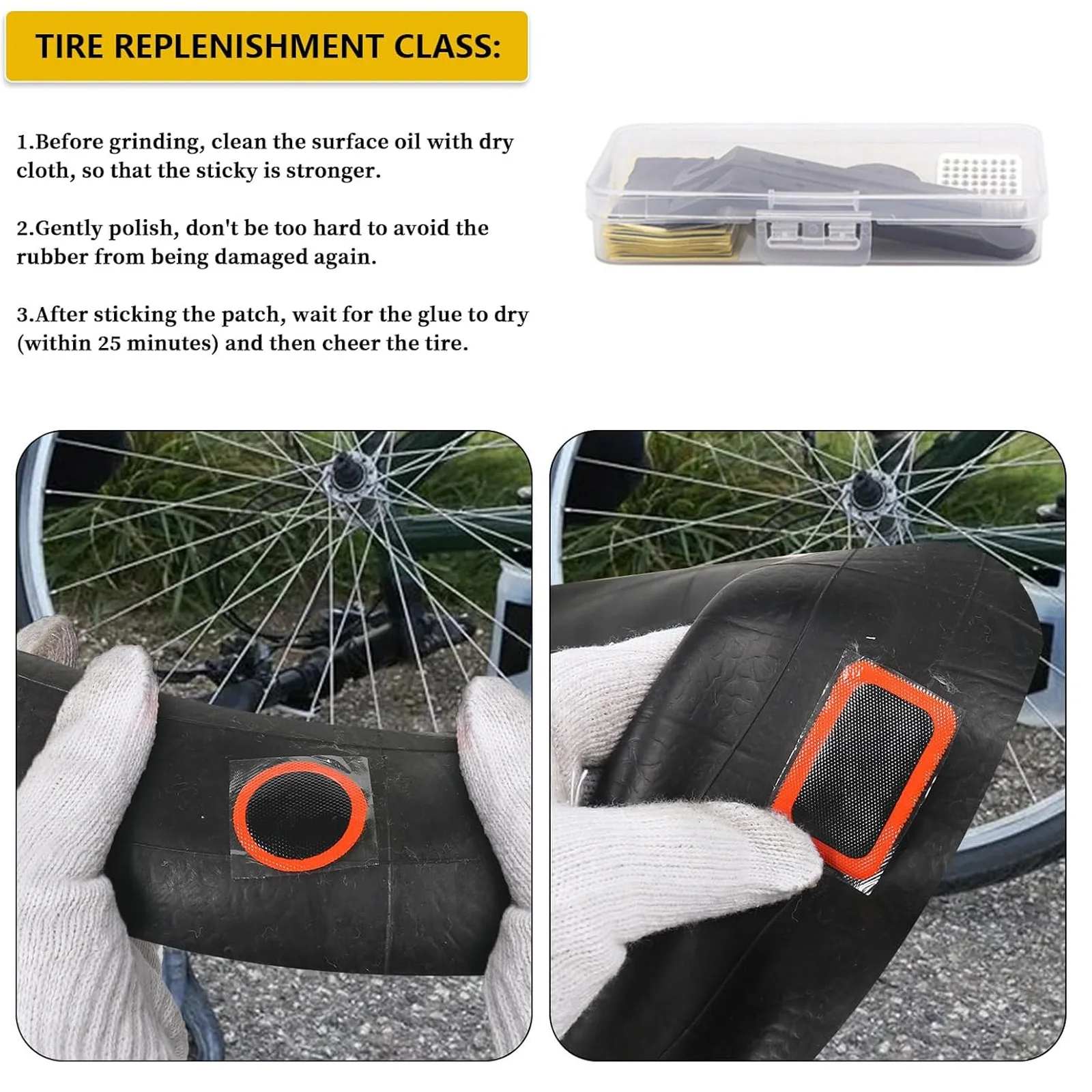 40PCS Portable Bicycle Repair Tool Kit Self-Adhesive Rubber Patches with Storage Case Bike Tyre Fix Accessories for MTB City Bik view 5