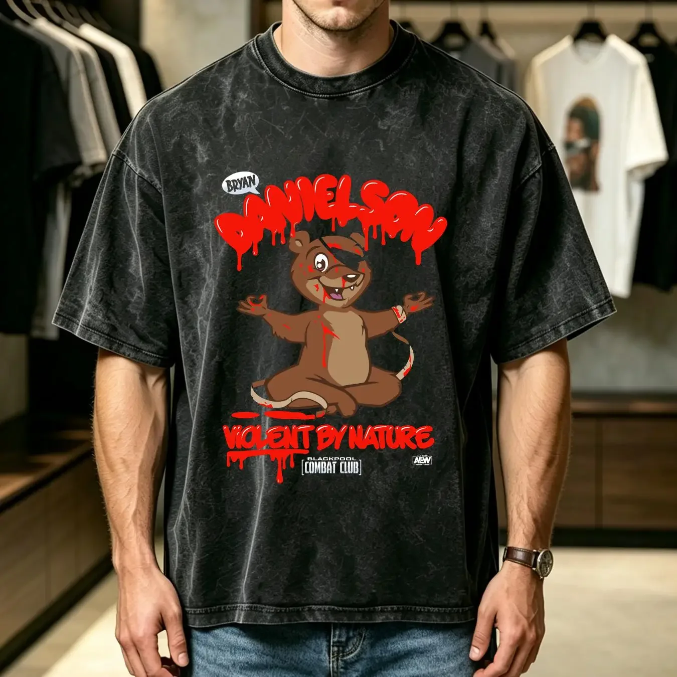 washed T Shirt BRYAN DANIELSON BCC VIOLENT BY NATURE AEW Official long or short sleeves vintage Washed Versatile