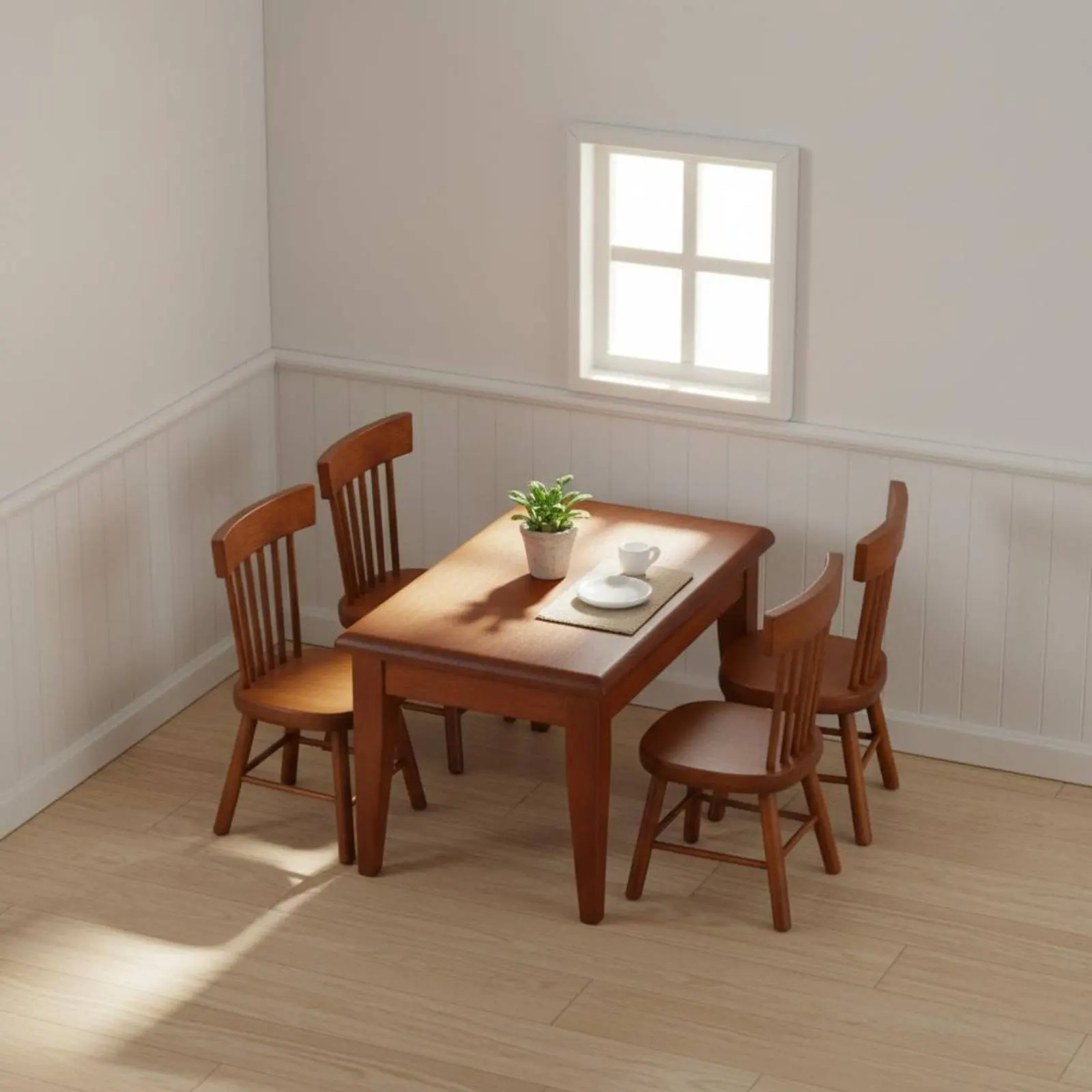 5 Pieces Dollhouse Table Chair Set Detailed Craftsmanship Mini Wooden Dining Table 1:12 Dollhouse Furniture Wood Grain Look