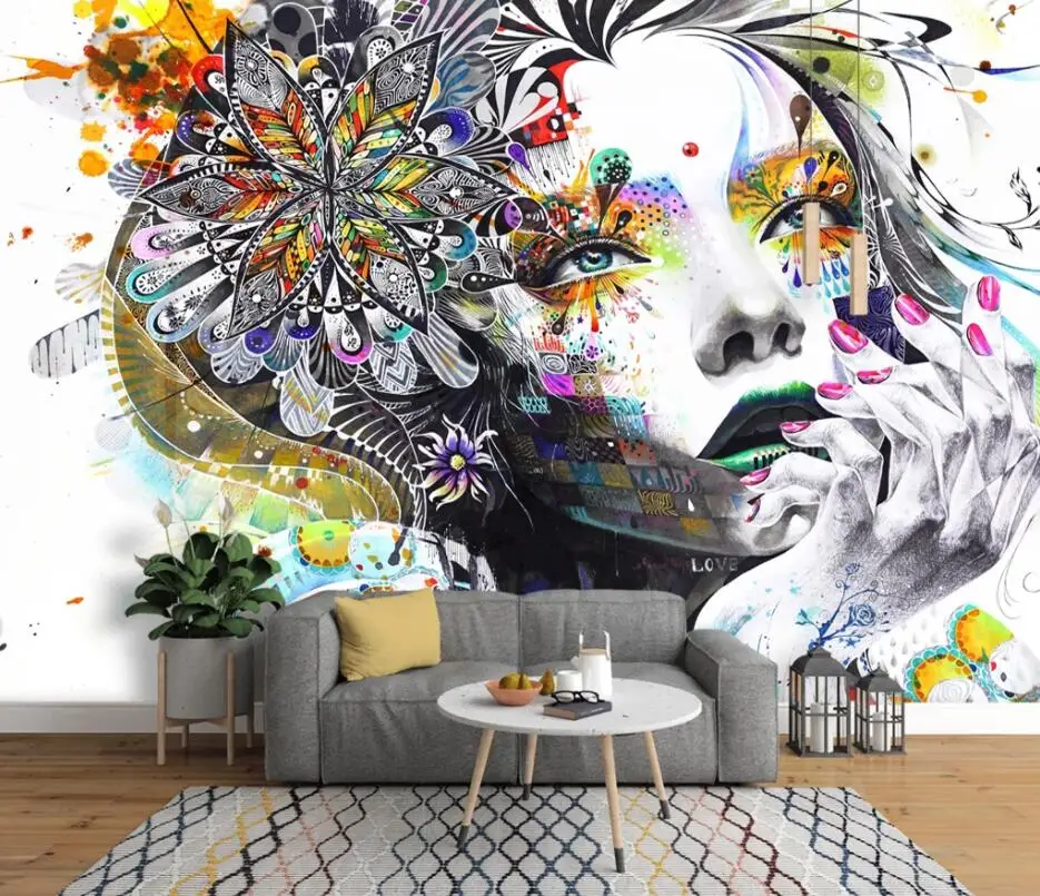 Customize 3D wallpaper Hand drawn sketch personality abstract avatar mural background wall 3d wallpaper papier peint